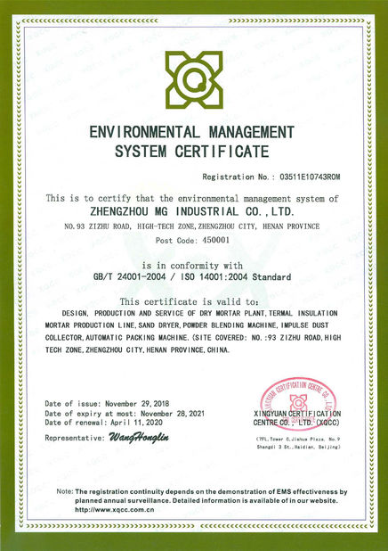 China Zhengzhou MG Industrial Co.,Ltd Zertifizierungen